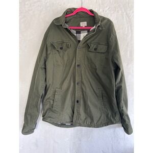 Jachs NY Mens XL Tall Olive Green Flannel Lined Shirt Jacket Corduroy Trim XLT